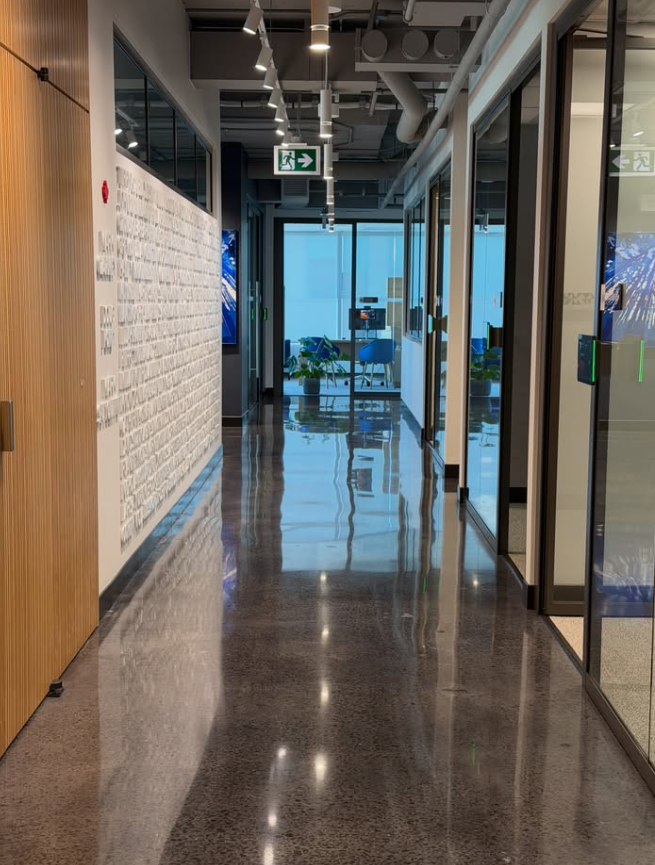 Polished concrete corridor, Ottawa office fit-out