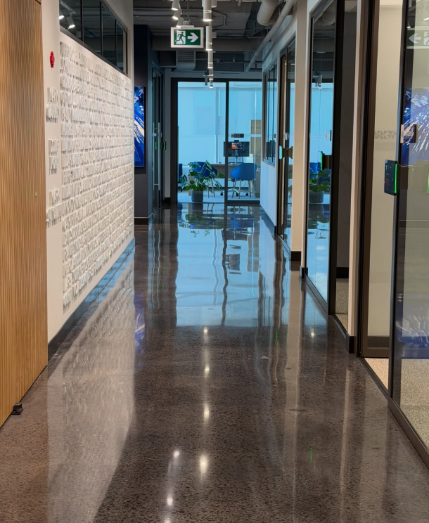 Polished concrete corridor in a large Ottawa commercial building