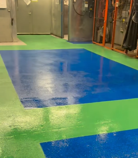 Blue and green safety-zone industrial coating